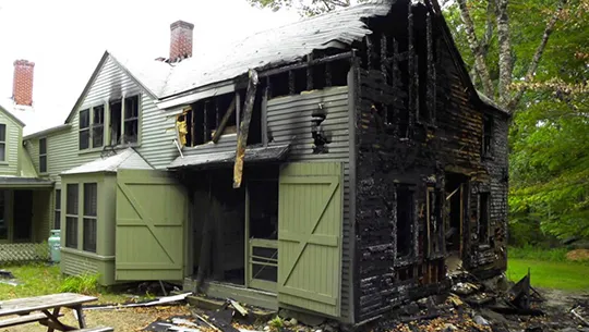 Emergency fire damage cleanup and home restoration are in progress.